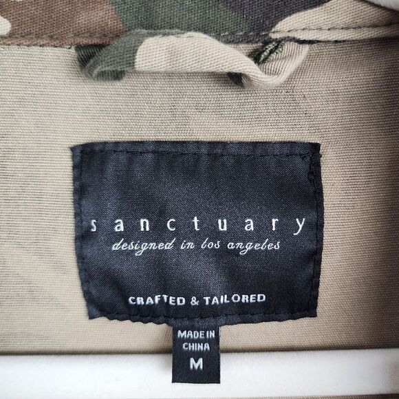 Sanctuary Camo Utility Jacket Shacket Pockets Stretch Button Front Size M - Picture 2 of 14